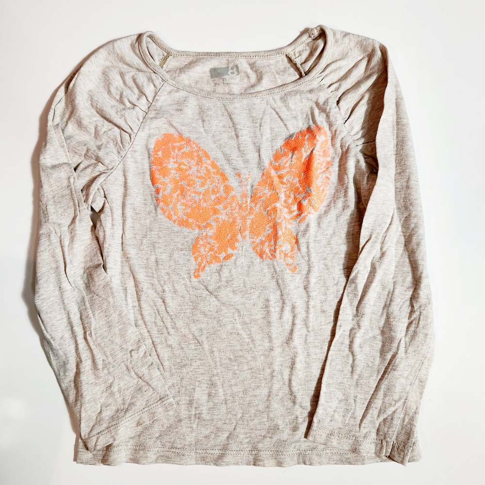 Crazy 8 Brand Orange Butterfly Glitter Print Long Sleeve Shirt Size: 5T